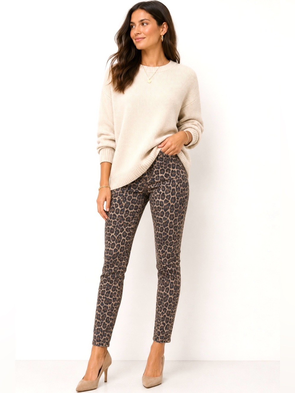 New York & company, Leopard Print high rise leggings pull on pants , Size 12